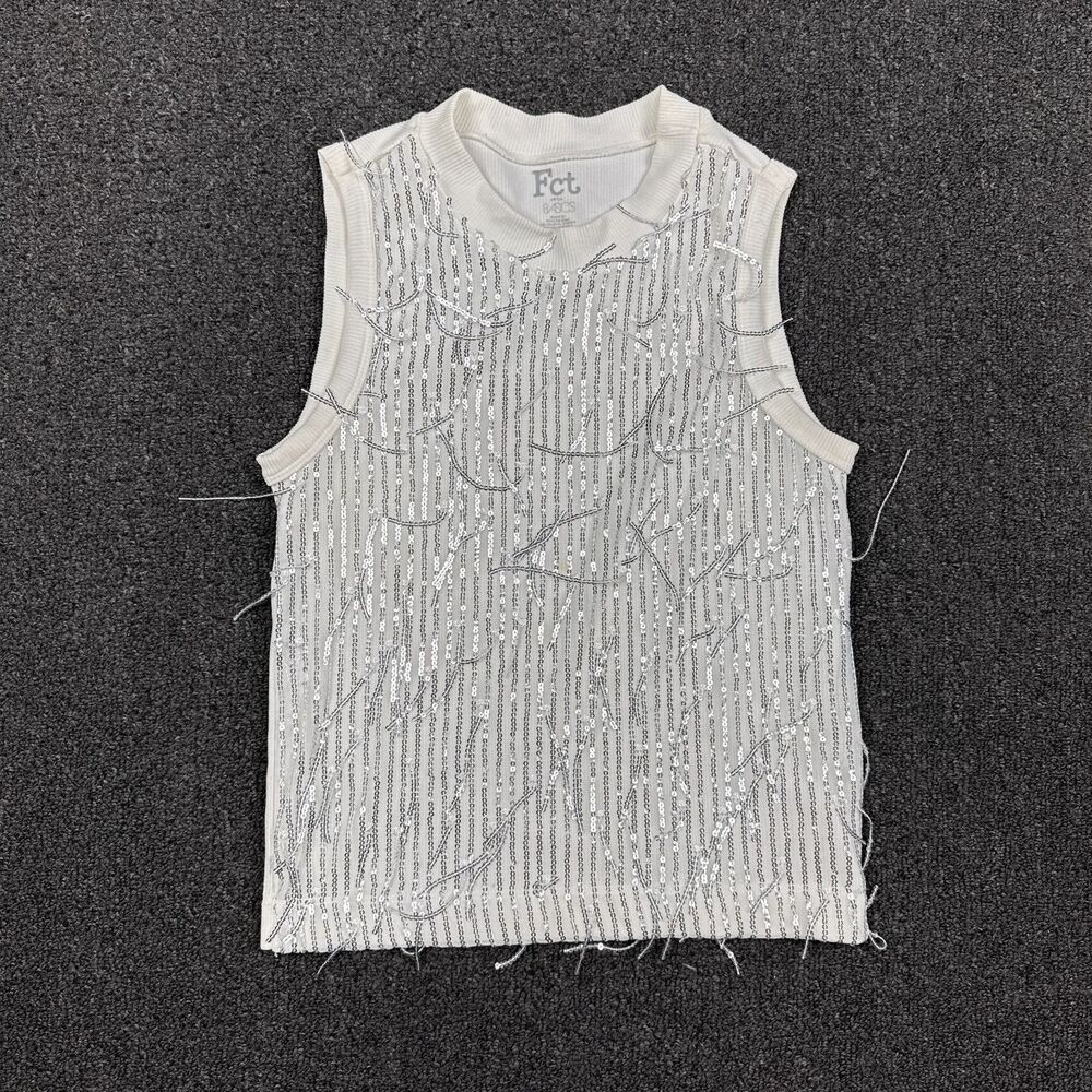 FCT With Love Basics Sequin Tank Top White Trim Sleeveless Size Medium